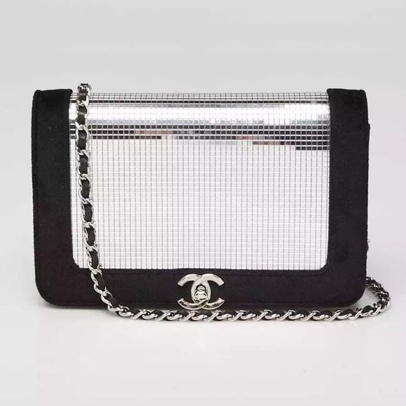 Chanel Black Velvet and Mirror Sequin CC WOC Clutch Bag - Picture 2 of 13